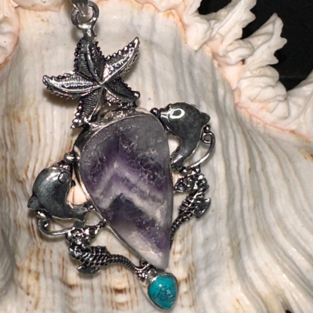 Chevron Amethyst +  Santa Rosa Turquoise + Starfish + Dolphin statement Pendant